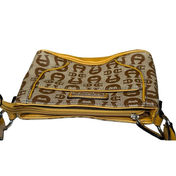 Vtg Y2K Etienne Aigner Signature Logo Small Purse Handbag Yellow Leather Trim - Picture 6 of 10